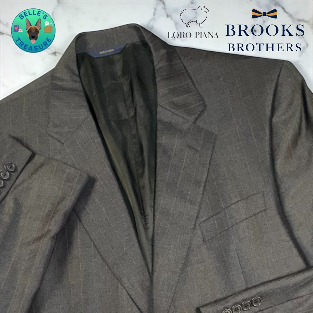 Brooks Brothers x Loro Piana Super 110s Men's 46L Wool Gray Red Pinstripe Blazer